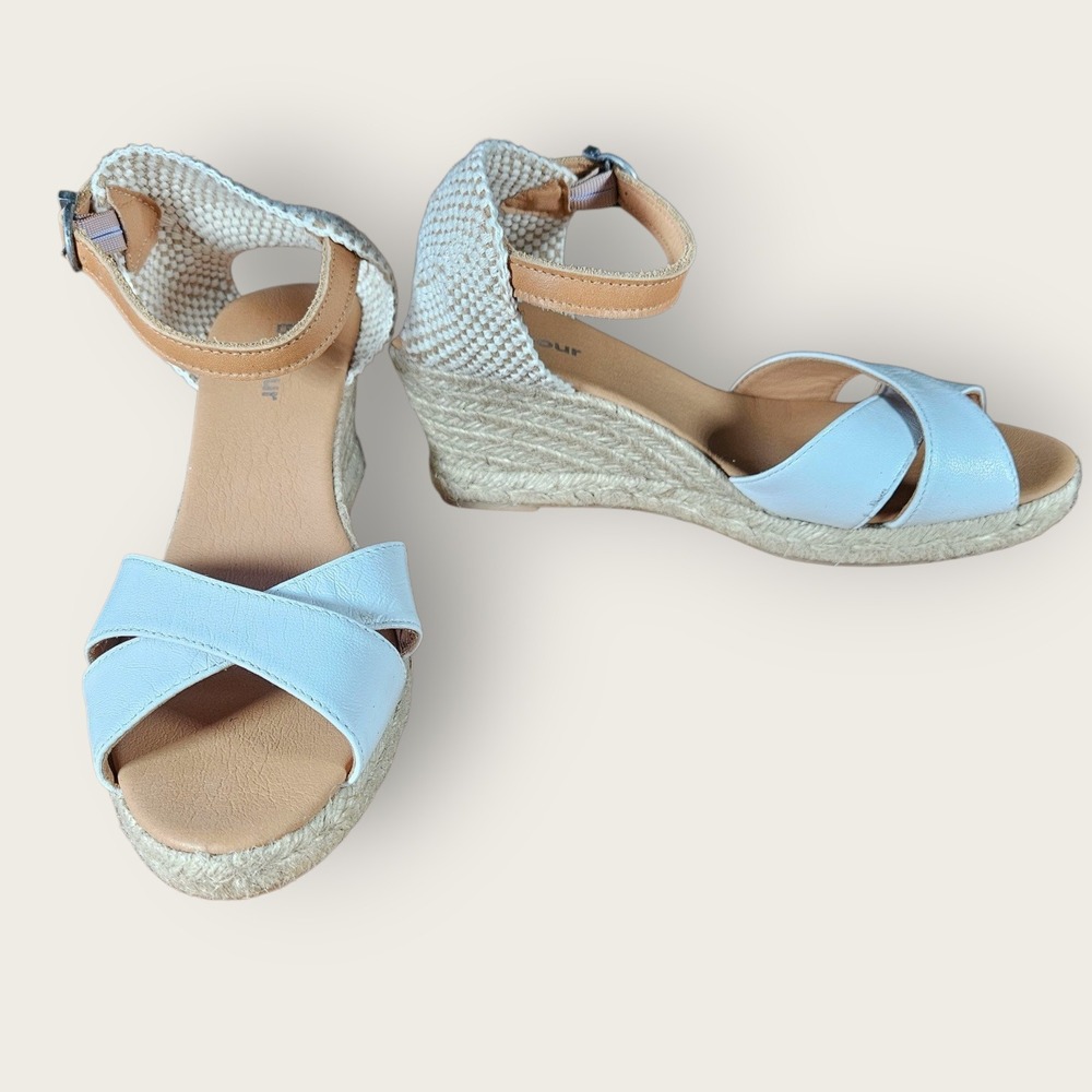 Barbour White Leather Espadrille Wedge Sandals Women's Size 38 /US 7.5 Spain